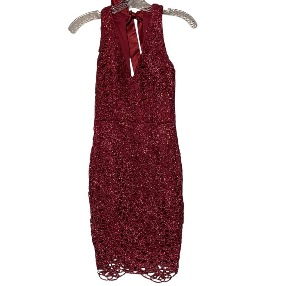 B. Darlin Sparkle Lace Minidress Bow‎ Tie Back Size 1/2 Burgundy Valentin… - Picture 3 of 6